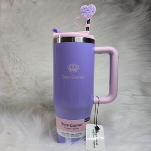 Juicy Couture Crown Light Purple & Pink Tumbler with Heart Straw 31.5 oz